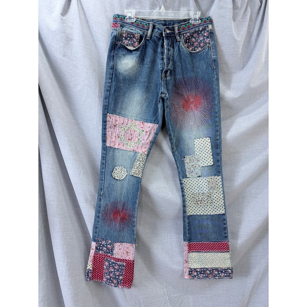 MNML | Mens Patchwork Embroidered Straight Leg Jeans‎ Blue | 30